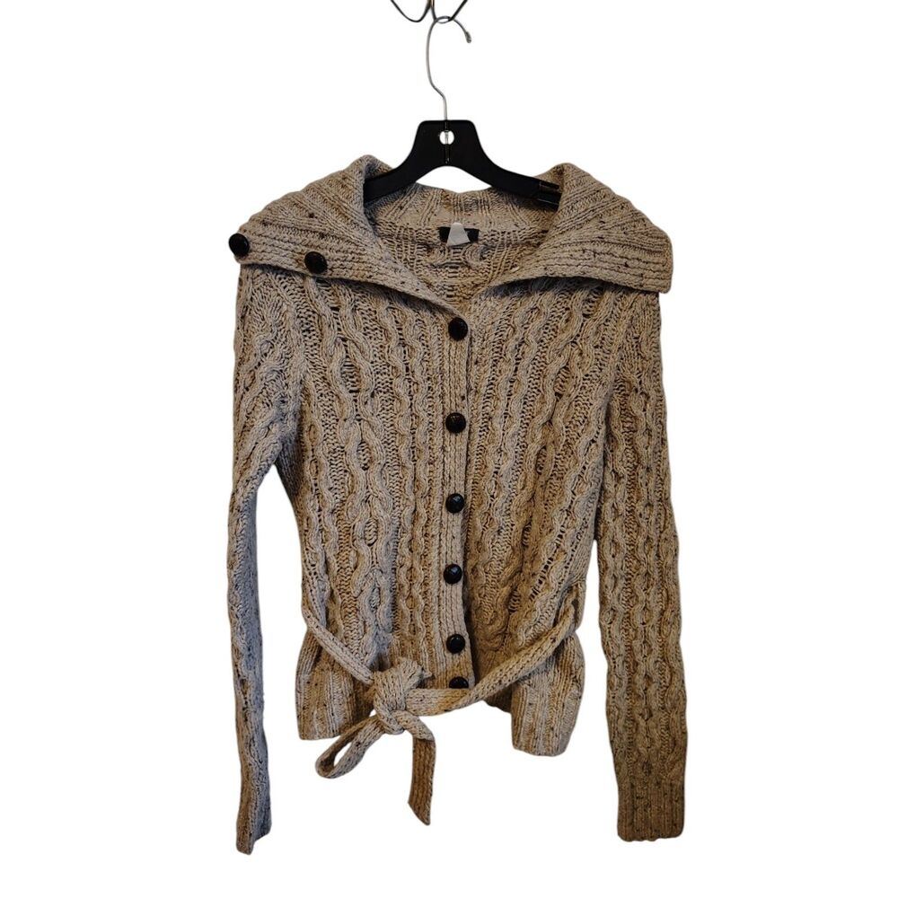 J.Crew Wool and Cashmere blend heavy knit button front and tie sweater